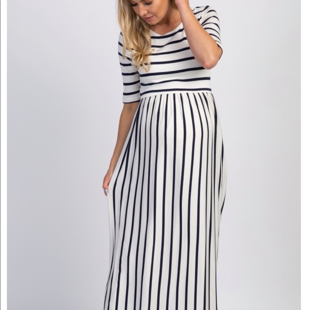 Striped Half Sleeve Maternity Maxi Dress